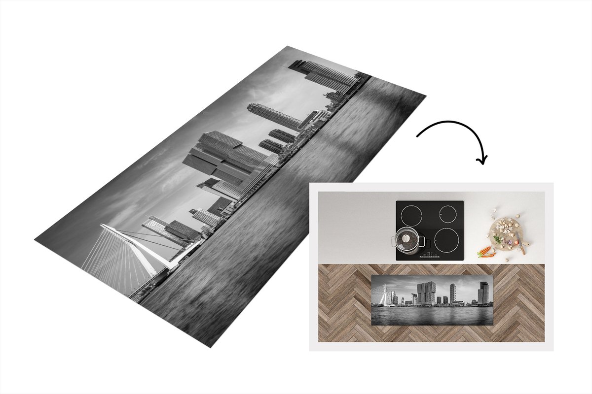 KitchenYeah Keukenloper - Loper keuken - Rotterdam - Erasmus - Brug - Zwart - Wit - 120x50 cm - Keukenloper vinyl Multicolor
