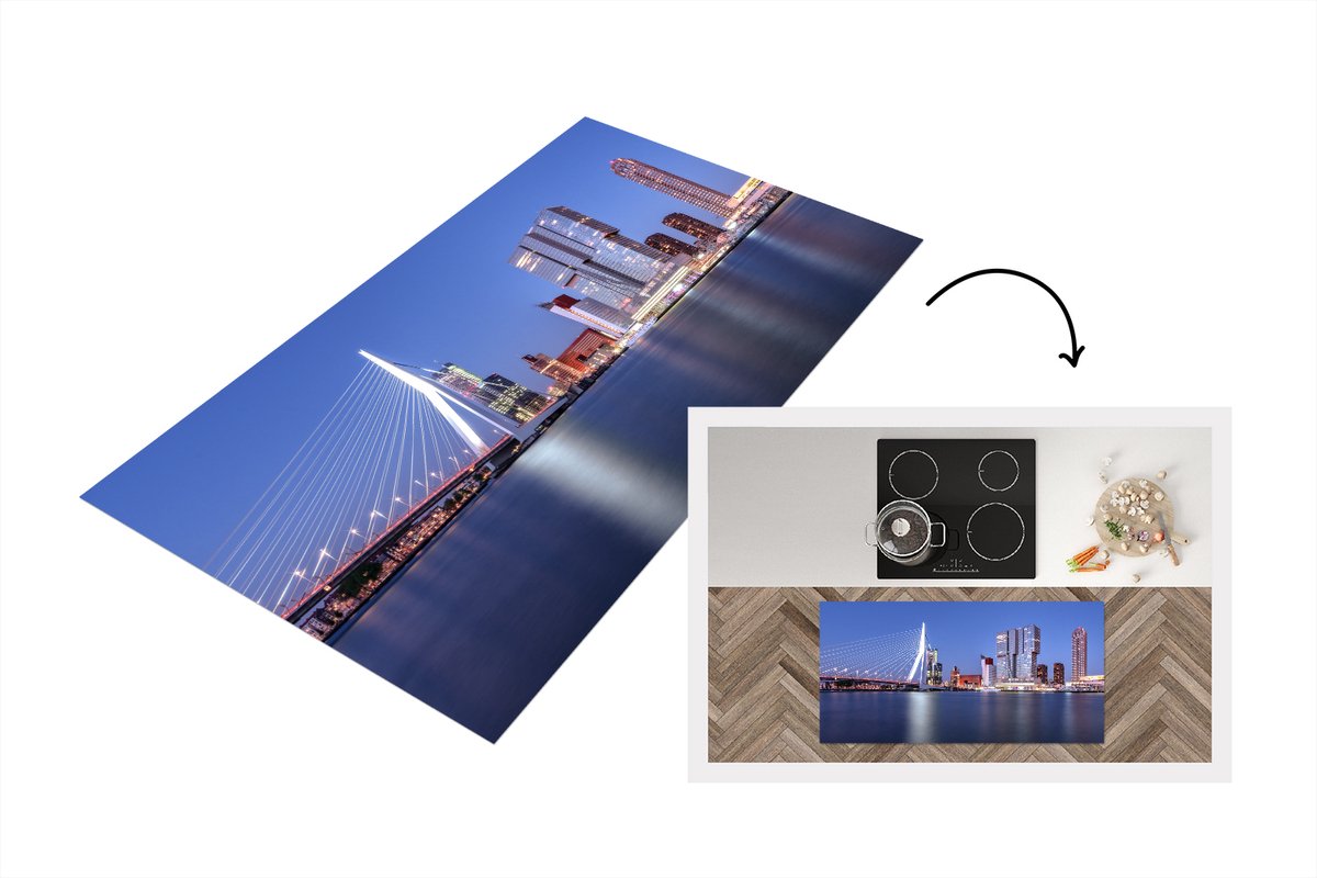KitchenYeah Keukenloper - Loper keuken - Erasmus - Brug - Rotterdam - Water - 120x60 cm - Keukenloper vinyl Multicolor