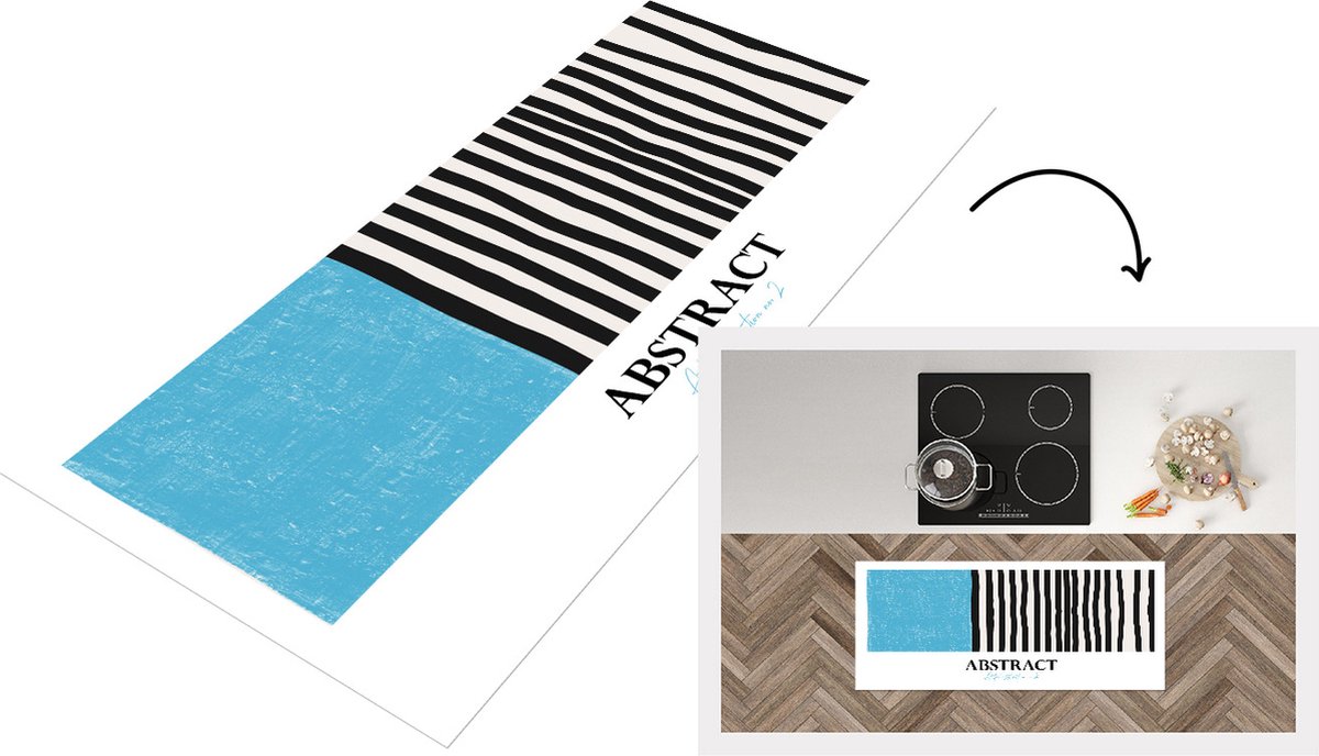 KitchenYeah Keukenloper - Loper keuken - Blauw - Abstract - Patroon - Keukenloper vinyl Multicolor