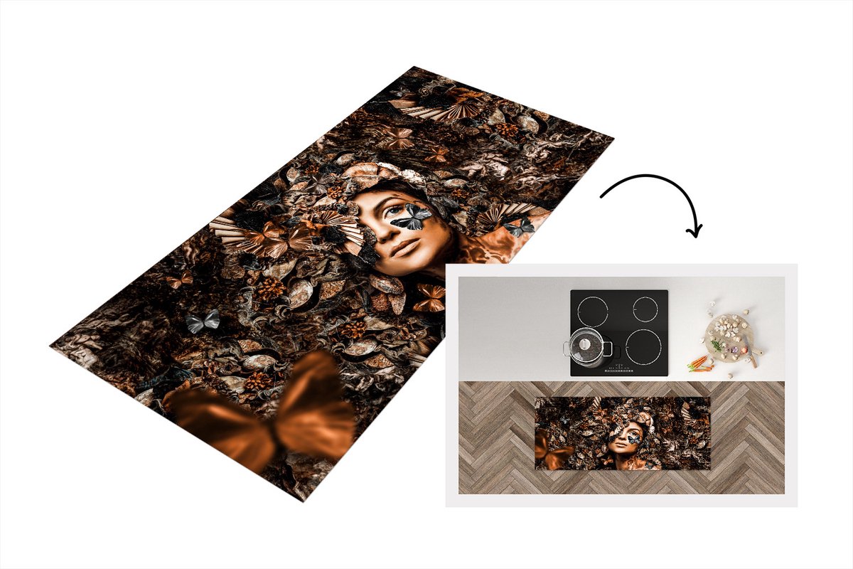 KitchenYeah Keukenloper - Loper keuken - Vlinder - Vrouw - Chic - Keukenloper vinyl Multicolor