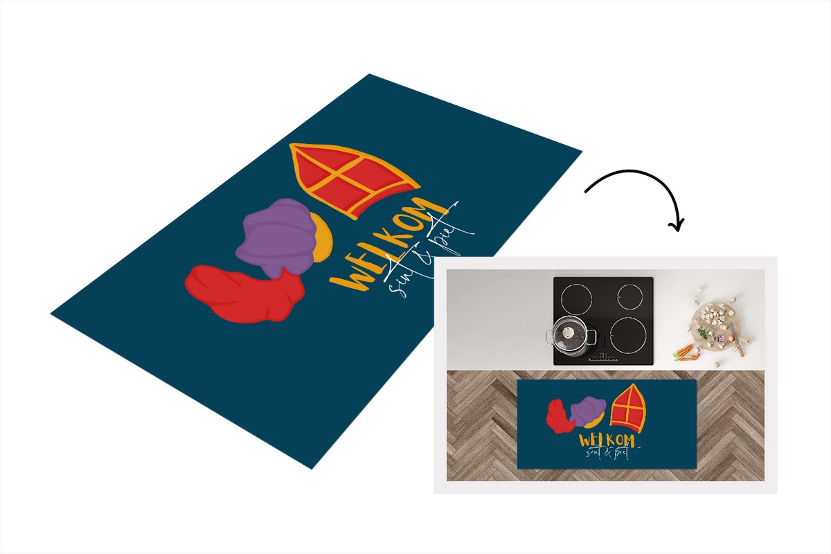 KitchenYeah Keukenloper - Loper keuken - Sinterklaas - Quotes - Sint - Welkom Sint en Piet - 120x60 cm - Keukenloper vinyl Multicolor