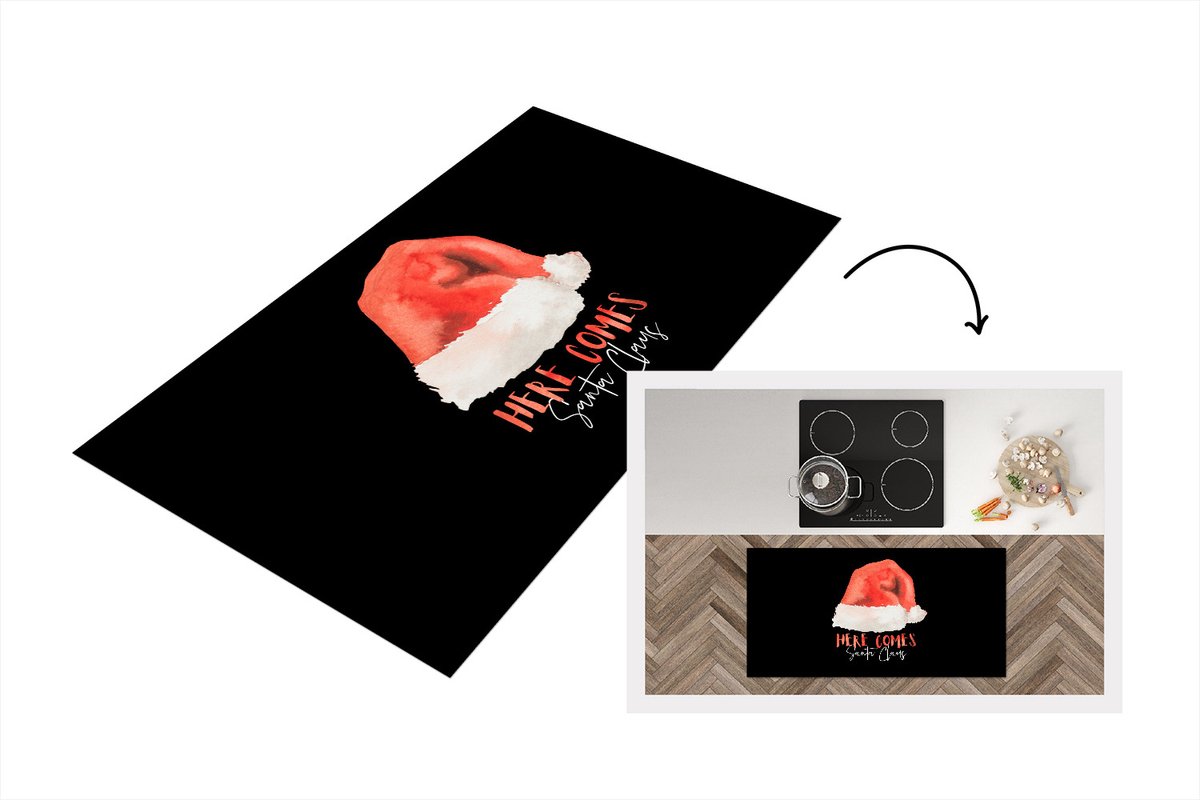 KitchenYeah Keukenloper - Loper keuken - Spreuken - Here comes Santa Claus - Quotes - Kerstman - Kerstmuts - 120x60 cm - Keukenloper vinyl Multicolor