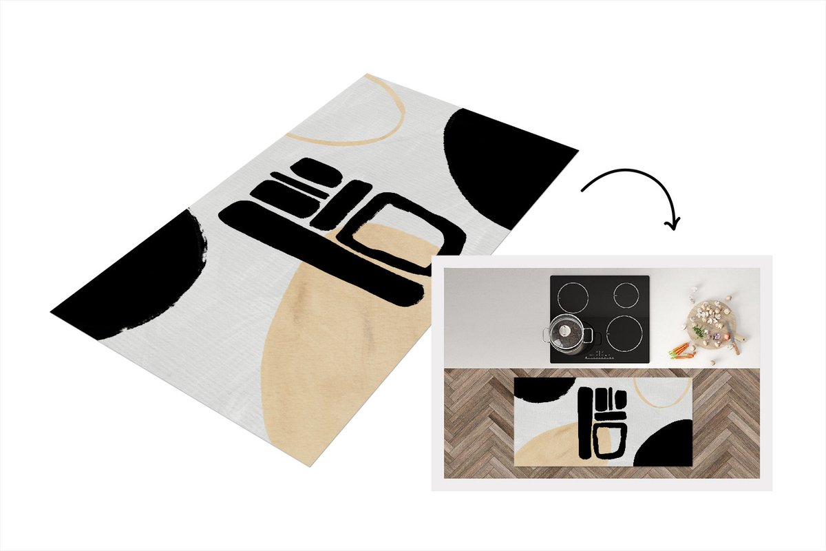 KitchenYeah Keukenloper - Loper keuken - Kunst - Abstract - Zwart - 120x60 cm - Keukenloper vinyl Multicolor