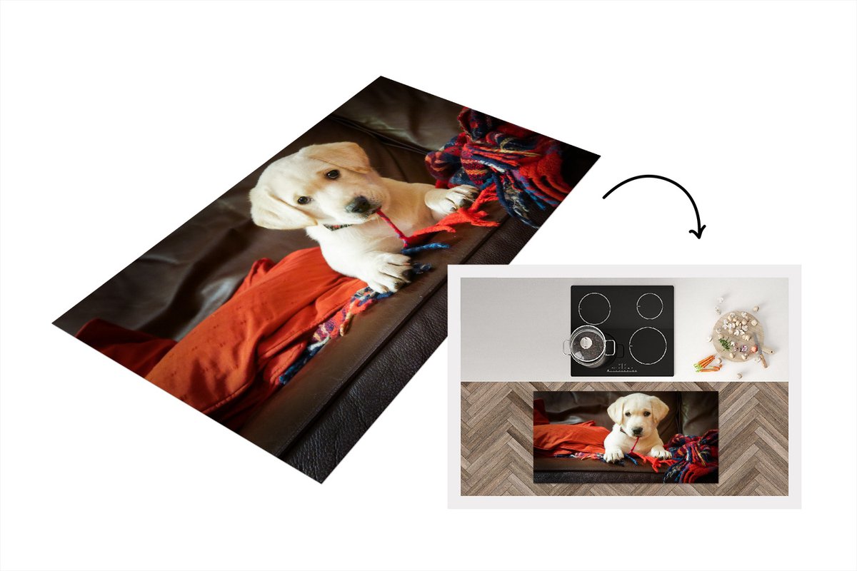 KitchenYeah Keukenloper - Loper keuken - Labrador puppy met deken - Keukenloper vinyl multicolor, foto 2