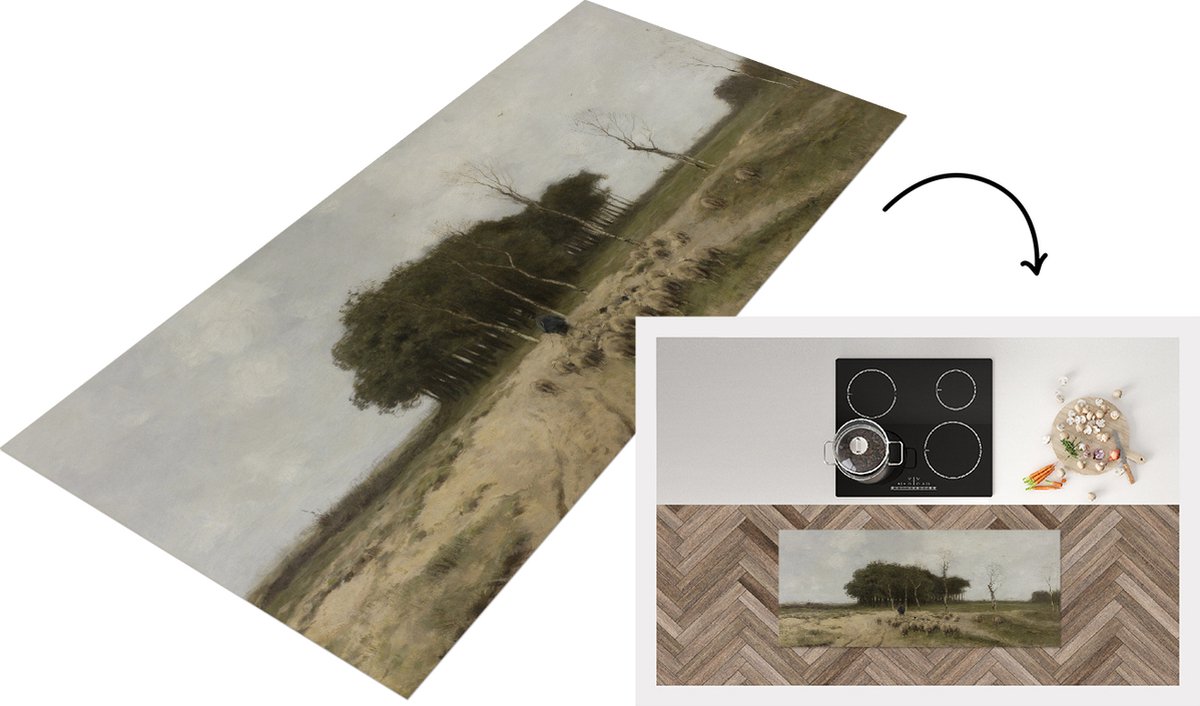 KitchenYeah Keukenloper - Loper keuken - Heide bij Laren - Schilderij van Anton Mauve - 120x50 cm - Keukenloper vinyl Multicolor