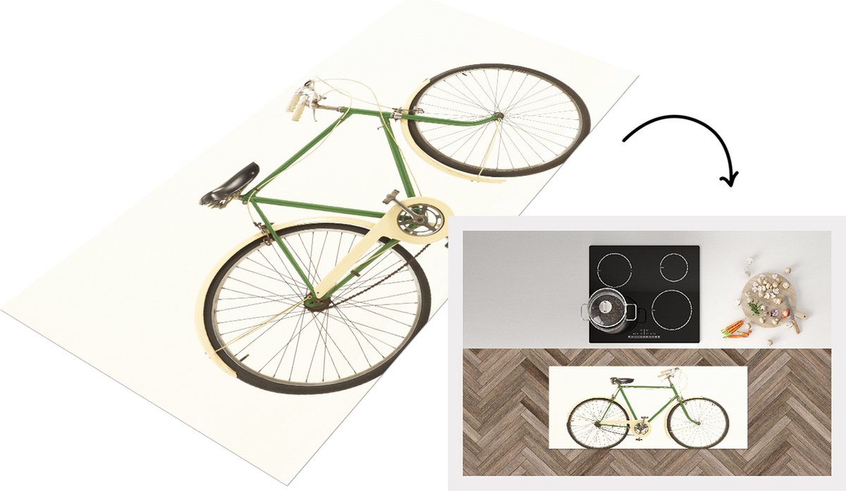 KitchenYeah Keukenloper - Loper keuken - Een groene unieke fiets - 120x50 cm - Keukenloper vinyl Multicolor