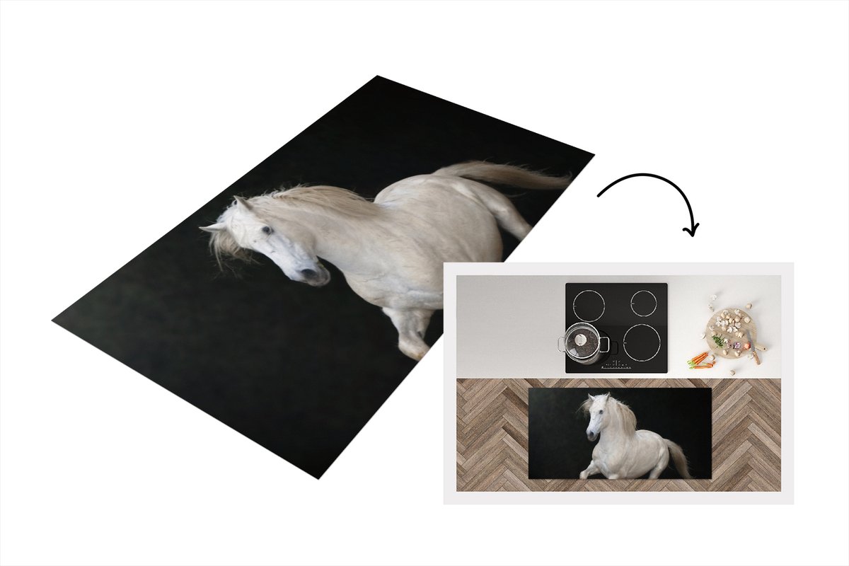 KitchenYeah Keukenloper - Loper keuken - Paarden - Zwart - Portret - 120x60 cm - Keukenloper vinyl Multicolor
