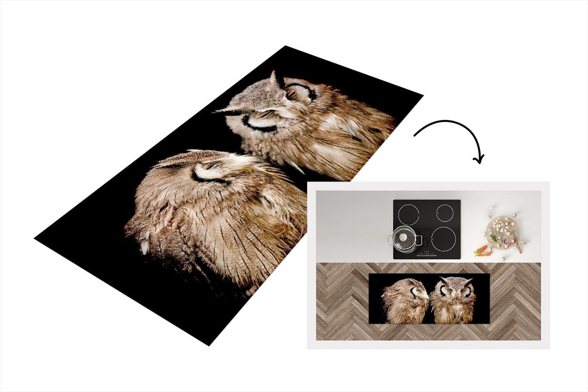 KitchenYeah Keukenloper - Loper keuken - Uil - Vogel - Zwart - 120x50 cm - Keukenloper vinyl Multicolor