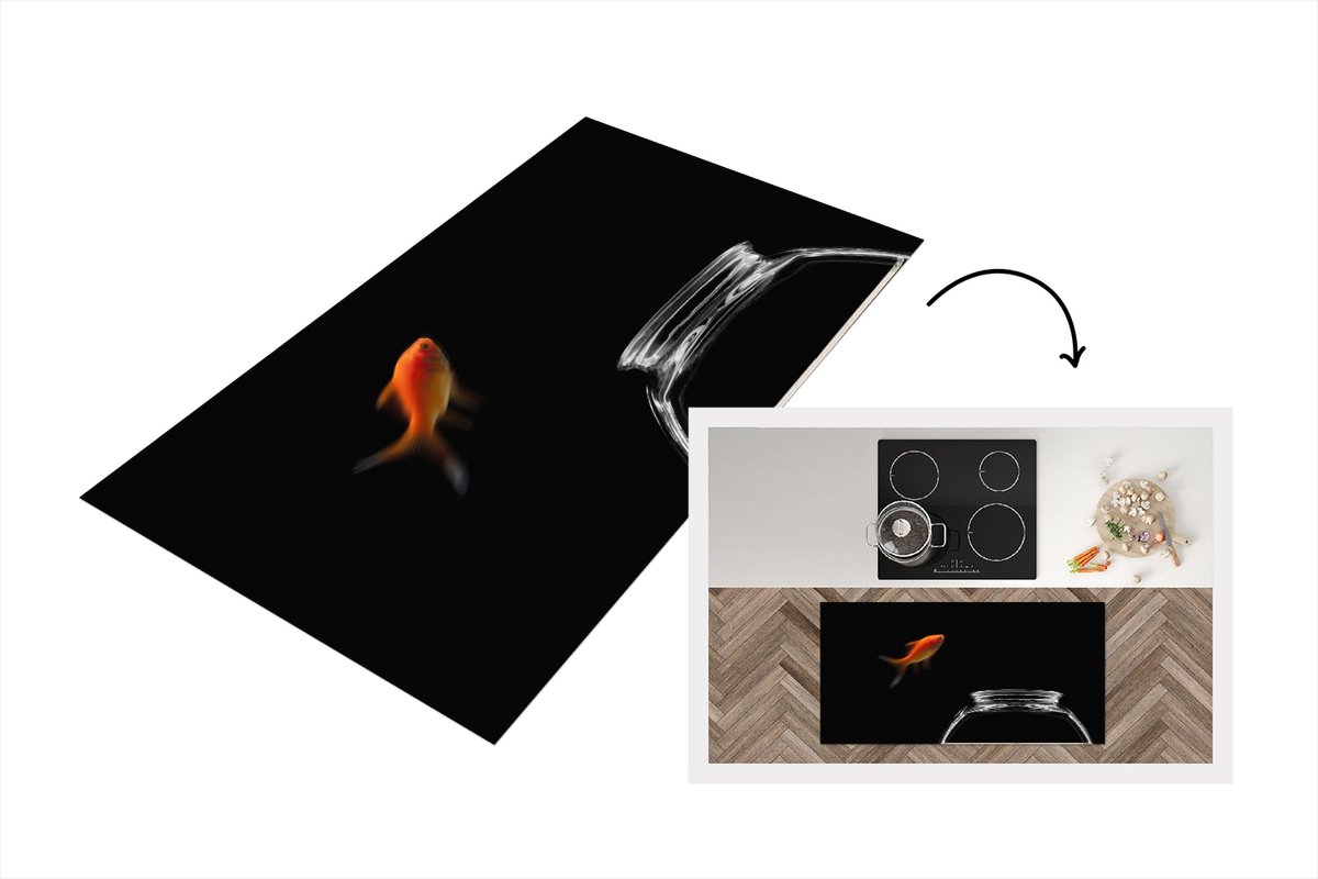 KitchenYeah Keukenloper - Loper keuken - Goudvis - Vissenkom - Zwart - 120x60 cm - Keukenloper vinyl Multicolor