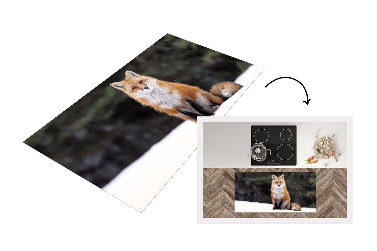 KitchenYeah Keukenloper - Loper keuken - Vos - Sneeuw - Rood - 120x60 cm - Keukenloper vinyl Multicolor