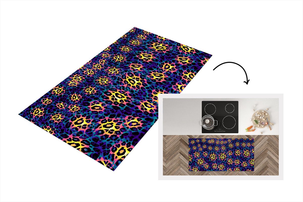 KitchenYeah Keukenloper - Loper keuken - Luipaardprint - Vacht - Blauw - 120x60 cm - Keukenloper vinyl Multicolor