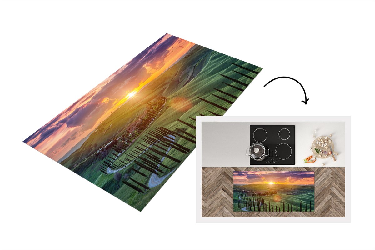 KitchenYeah Keukenloper - Loper keuken - Italië - Zonsondergang - Toscane - 120x60 cm - Keukenloper vinyl Multicolor