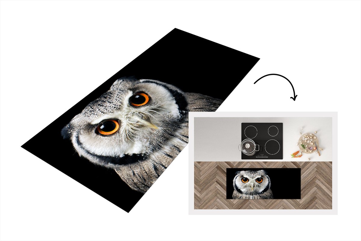 KitchenYeah Keukenloper - Loper keuken - Close-up uil - 120x50 cm - Keukenloper vinyl Multicolor