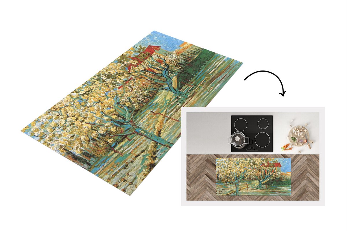 KitchenYeah Keukenloper - Loper keuken - Boomgaard in bloei - Vincent van Gogh - 120x60 cm - Keukenloper vinyl Multicolor
