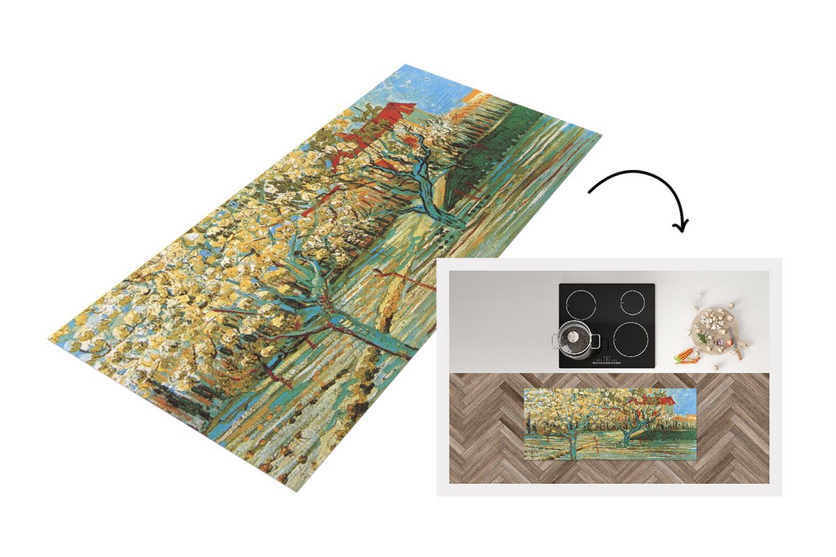 KitchenYeah Keukenloper - Loper keuken - Boomgaard in bloei - Vincent van Gogh - 120x50 cm - Keukenloper vinyl Multicolor