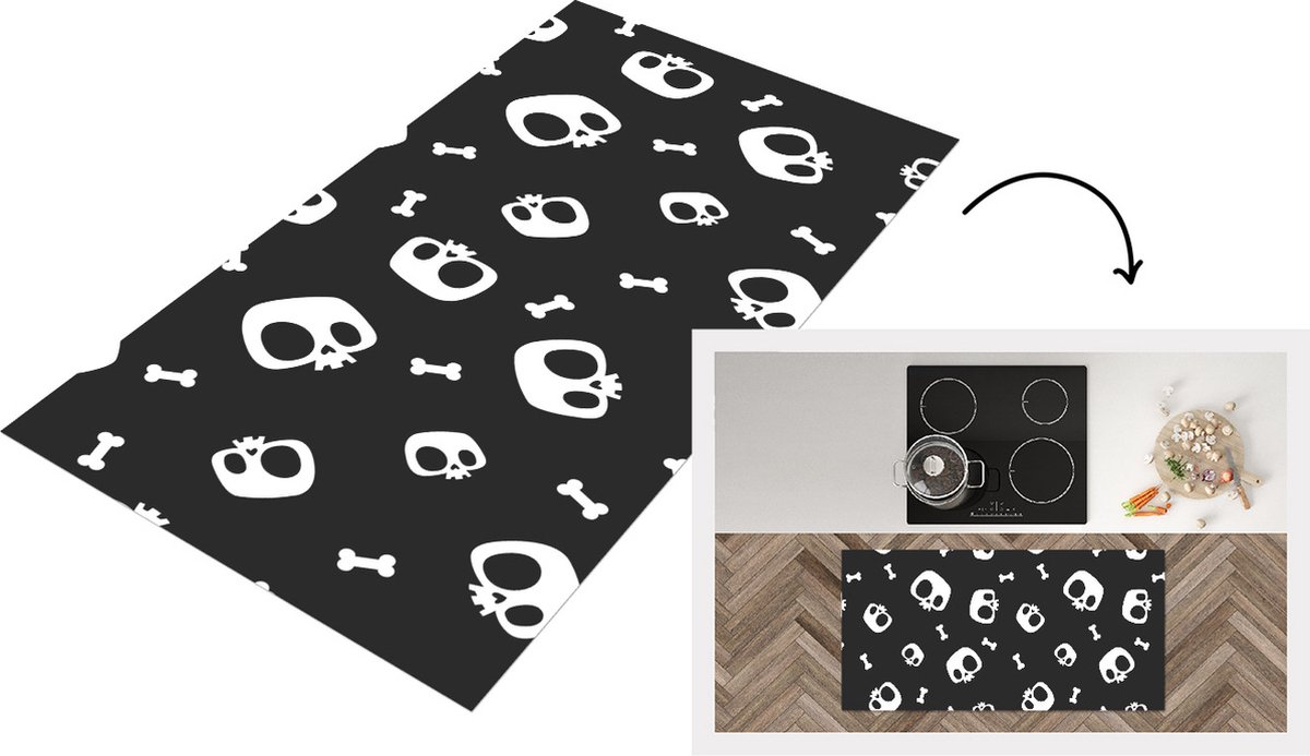 KitchenYeah Keukenloper - Loper keuken - Patronen - Skull - Skelet - Bot - 120x60 cm - Keukenloper vinyl Multicolor