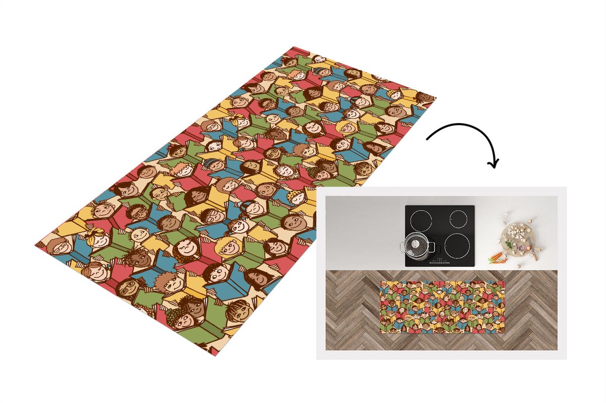 KitchenYeah Keukenloper - Loper keuken - Patronen - Boek - Kinderen - Keukenloper vinyl Multicolor