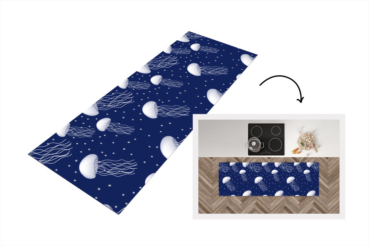 KitchenYeah Keukenloper - Loper keuken - Patronen - Water - Kwal - 180x60 cm - Keukenloper vinyl Multicolor