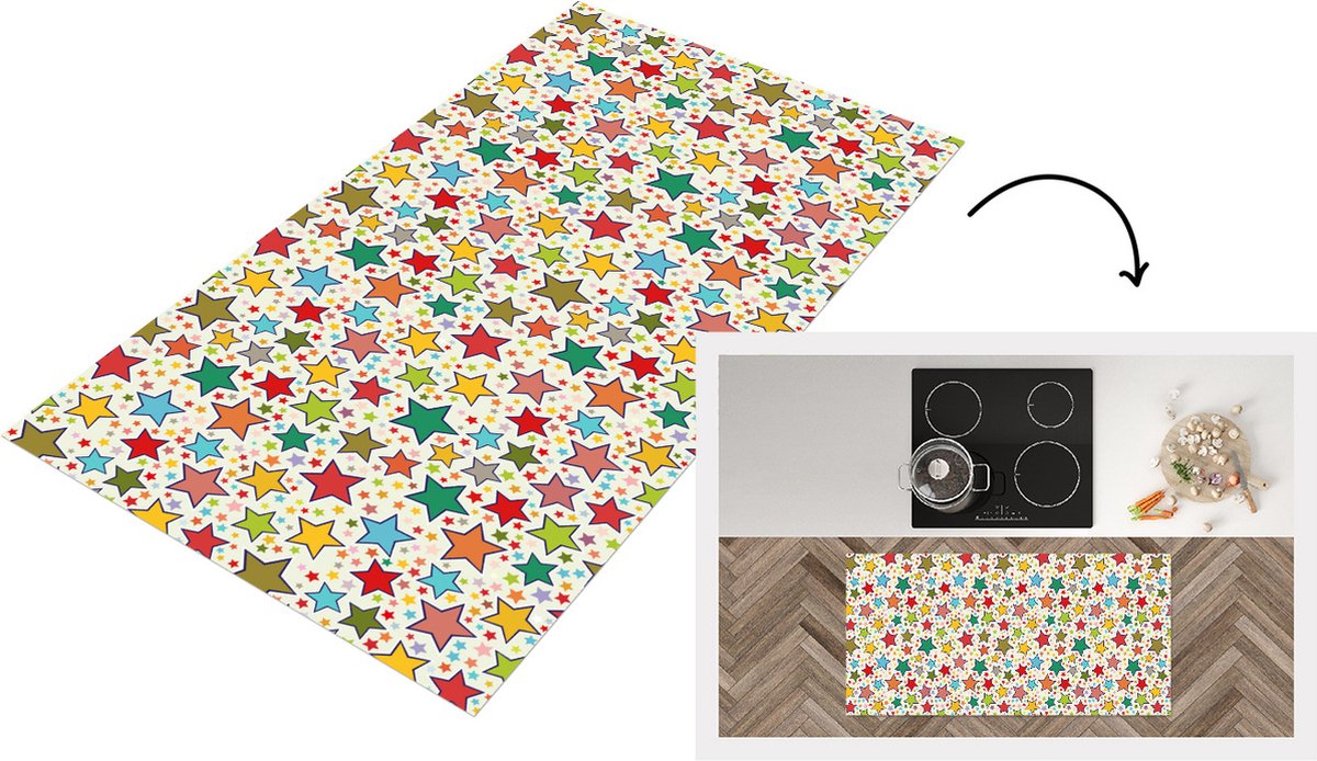 KitchenYeah Keukenloper - Loper keuken - Patronen - Sterren - Kleuren - 120x60 cm - Keukenloper vinyl Multicolor