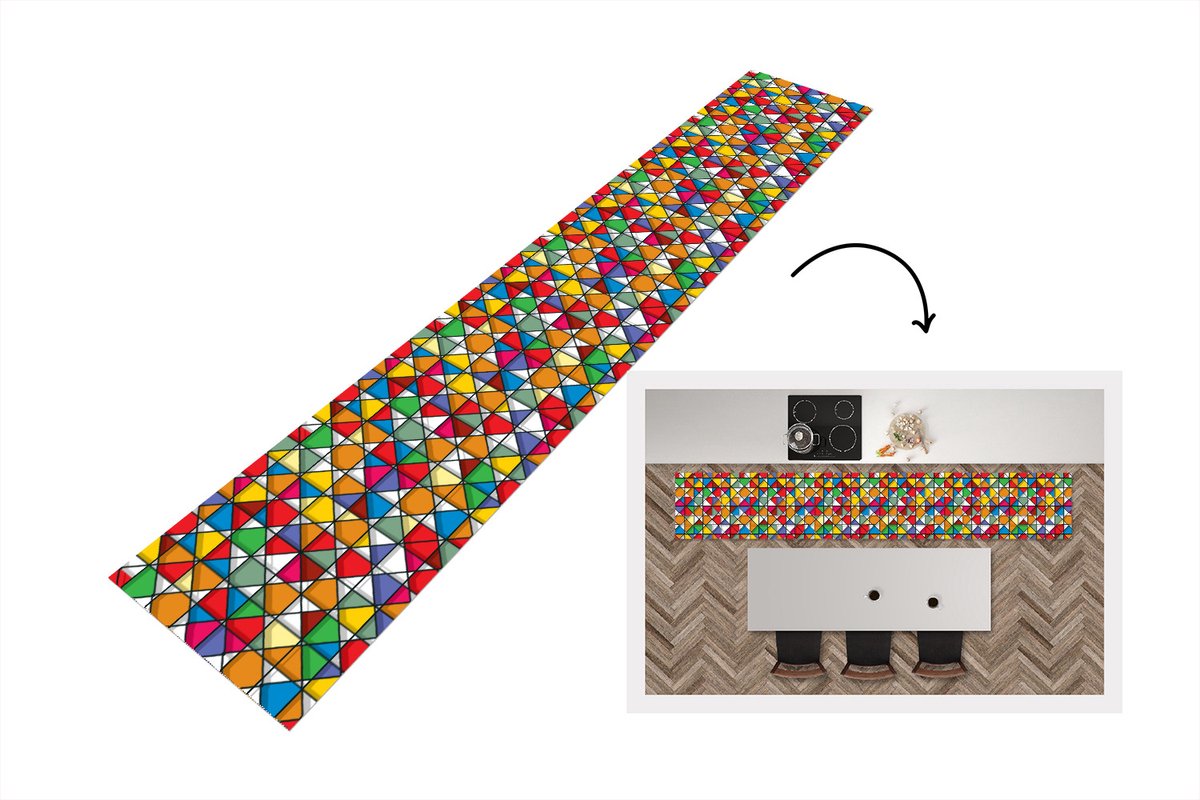 KitchenYeah Keukenloper - Loper keuken - Glas - Geometrie - Design - 300x50 cm - Keukenloper vinyl Multicolor