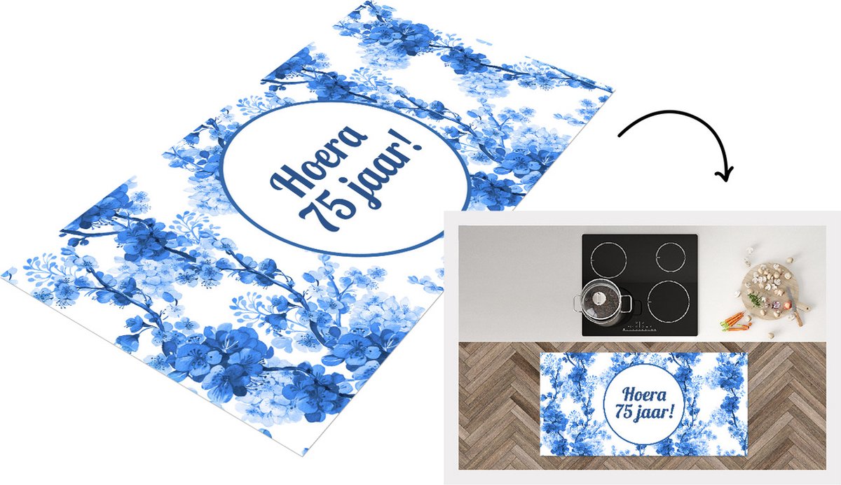 KitchenYeah Keukenloper - Loper keuken - Feest - 75 Jaar - Bloem - 120x60 cm - Keukenloper vinyl Multicolor