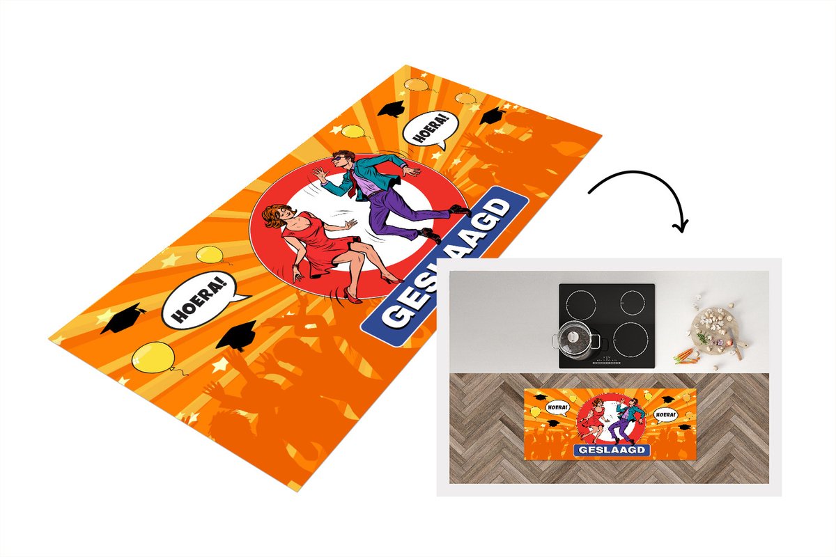 KitchenYeah Keukenloper - Loper keuken - Geslaagd - Ballonnen - Feest - 120x50 cm - Keukenloper vinyl Multicolor