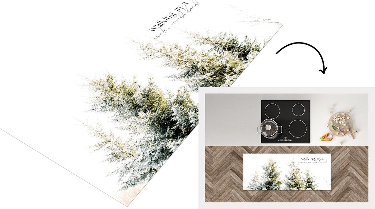 KitchenYeah Keukenloper - Loper keuken - Kerstboom - Winter - Sneeuw - 120x50 cm - Keukenloper vinyl Multicolor