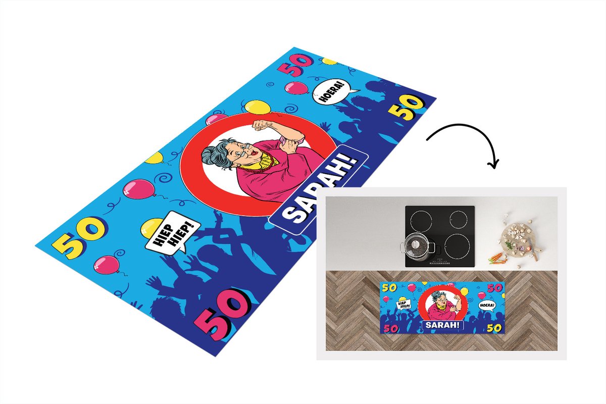 KitchenYeah Keukenloper - Loper keuken - Jubileum - 50 Jaar Sarah - Verjaardag - 120x50 cm - Keukenloper vinyl Multicolor