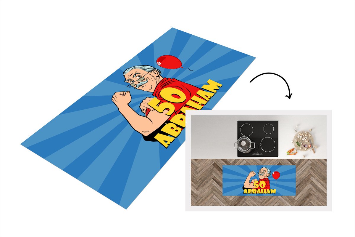 KitchenYeah Keukenloper - Loper keuken - Jubileum cadeau - 50 jaar versiering - Ballon - Man - Abraham - 120x50 cm - Keukenloper vinyl Multicolor
