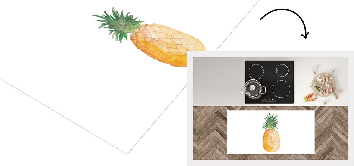 KitchenYeah Keukenloper - Loper keuken - Ananas - Vrucht - Waterverf - 120x60 cm - Keukenloper vinyl Multicolor