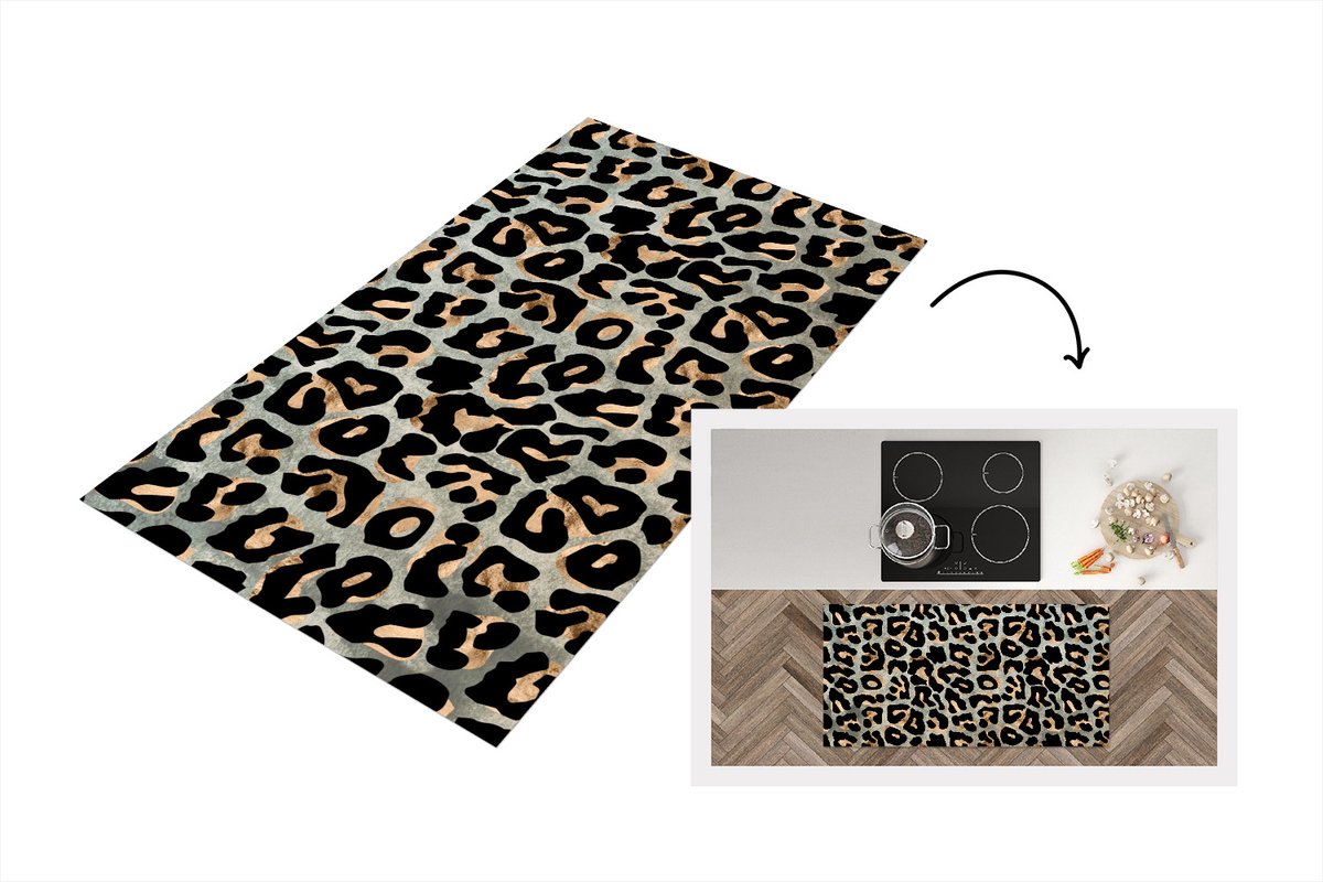 KitchenYeah Keukenloper - Loper keuken - Panterprint - Bruin - Zwart - Chic - 120x60 cm - Keukenloper vinyl Multicolor