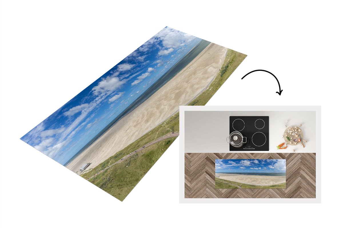 KitchenYeah Keukenloper - Loper keuken - Zand - Water - Waddeneilanden - 120x50 cm - Keukenloper vinyl Multicolor