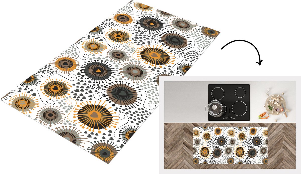 KitchenYeah Keukenloper - Loper keuken - Hart - Jaren 50 - Patroon - 120x60 cm - Keukenloper vinyl Multicolor