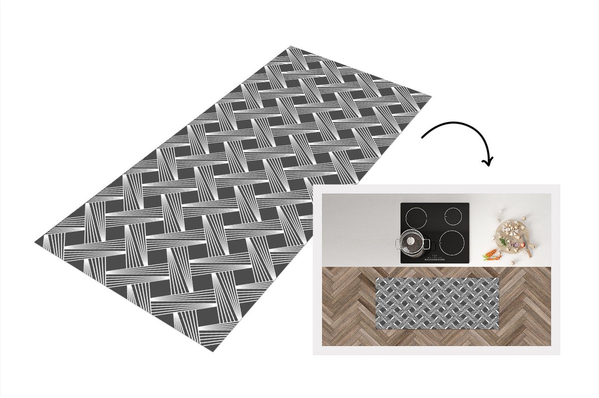 KitchenYeah Keukenloper - Loper keuken - Patroon - Grijs - Geometrisch - 120x50 cm - Keukenloper vinyl Multicolor
