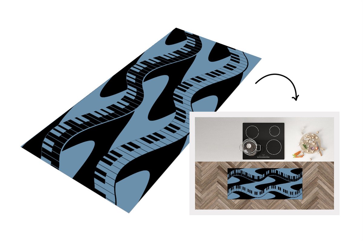 KitchenYeah Keukenloper - Loper keuken - Patronen - Piano - Blauw - Jaren 20 - 120x50 cm - Keukenloper vinyl Multicolor