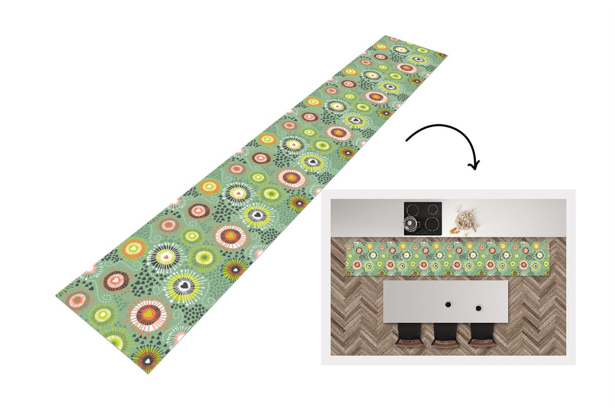KitchenYeah Keukenloper - Loper keuken - Bloem - Design - Hartjes - 300x50 cm - Keukenloper vinyl Multicolor