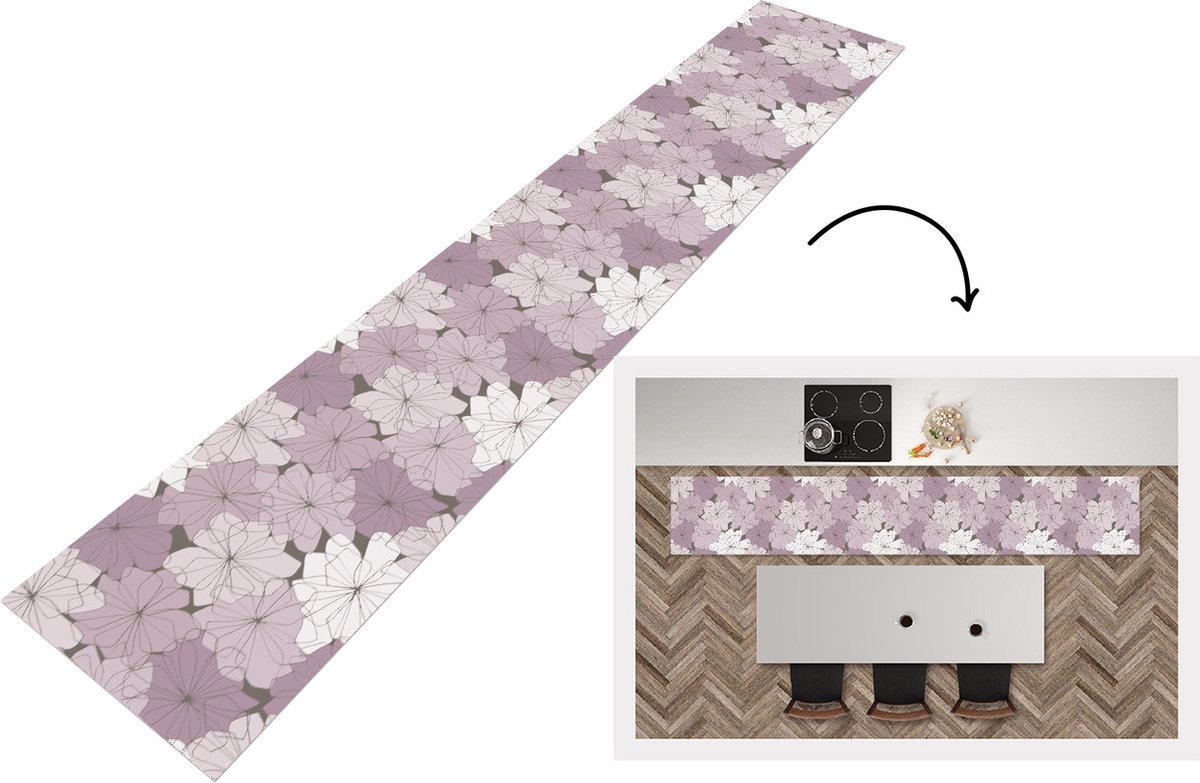 KitchenYeah Keukenloper - Loper keuken - Patroon - Bloemen - Minimalisme - 300x50 cm - Keukenloper vinyl Multicolor