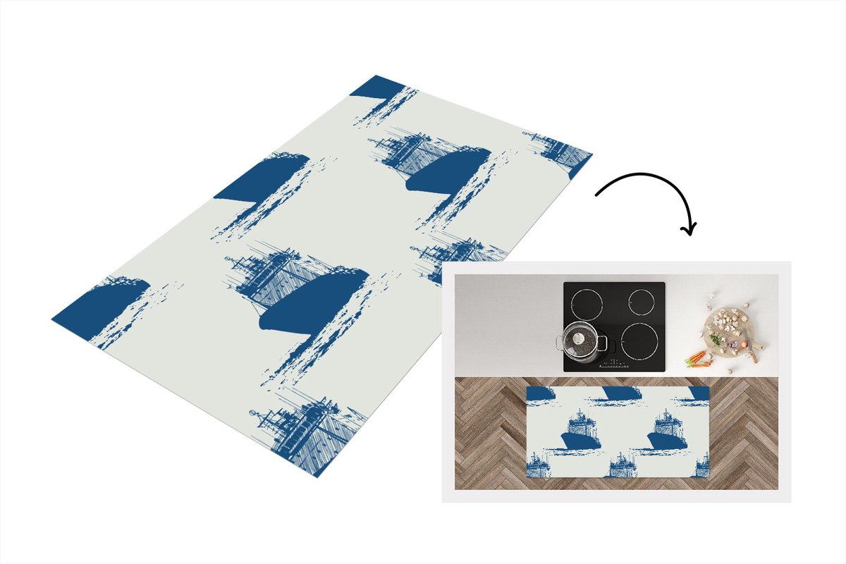 KitchenYeah Keukenloper - Loper keuken - Patronen - Water - Boot - 120x60 cm - Keukenloper vinyl Multicolor