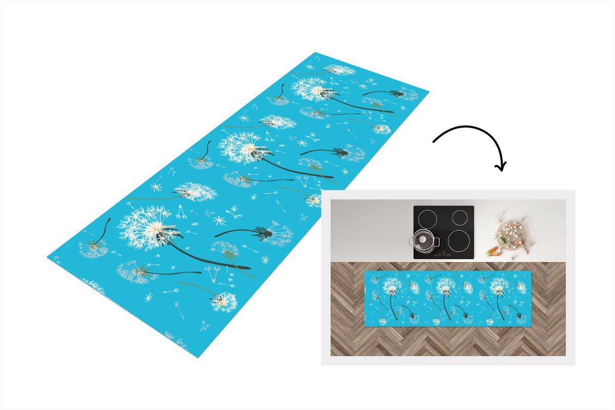 KitchenYeah Keukenloper - Loper keuken - Design - Plant - Paardenbloem - 180x60 cm - Keukenloper vinyl Multicolor