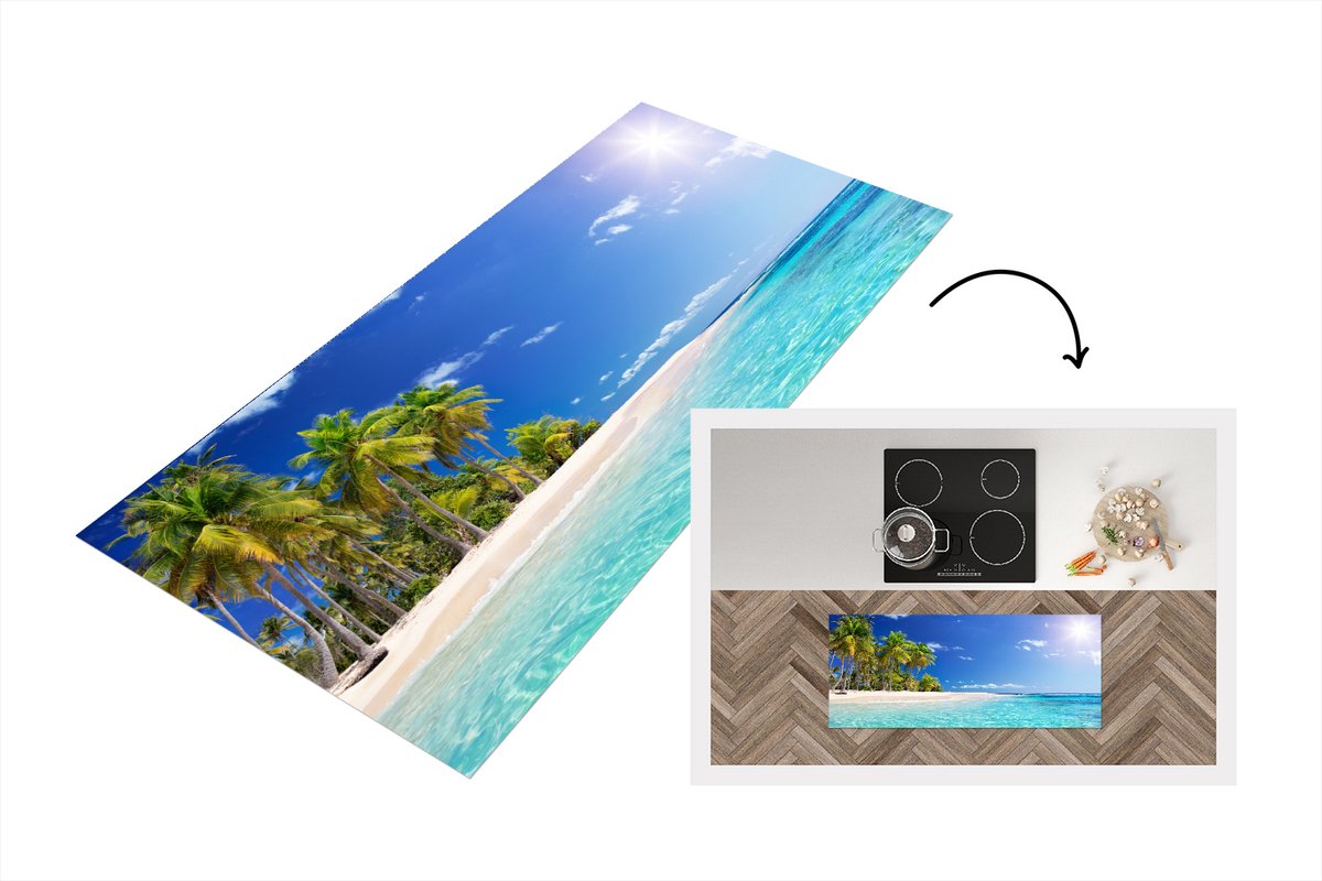 KitchenYeah Keukenloper - Loper keuken - Strand - Zee - Palmboom - 120x50 cm - Keukenloper vinyl Multicolor