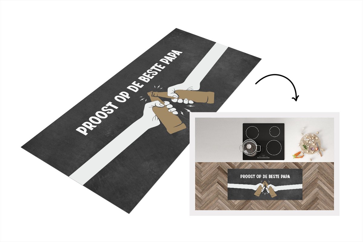KitchenYeah Keukenloper - Loper keuken - Vaderdag pakket - Papa - Quote - Proost op de beste papa - Spreuken - 120x50 cm - Keukenloper vinyl Multicolor