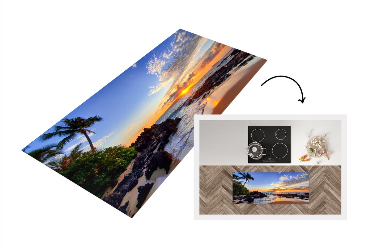 KitchenYeah Keukenloper - Loper keuken - Strand - Zee - Zonsondergang - Hawaii - 120x50 cm - Keukenloper vinyl Multicolor