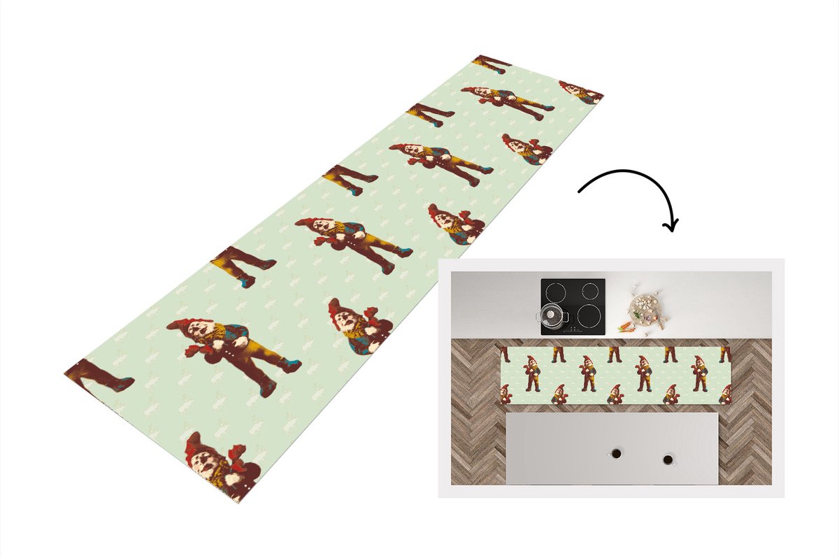 KitchenYeah Keukenloper - Loper keuken - Kabouter - Patronen - Tuin - 200x50 cm - Keukenloper vinyl Multicolor