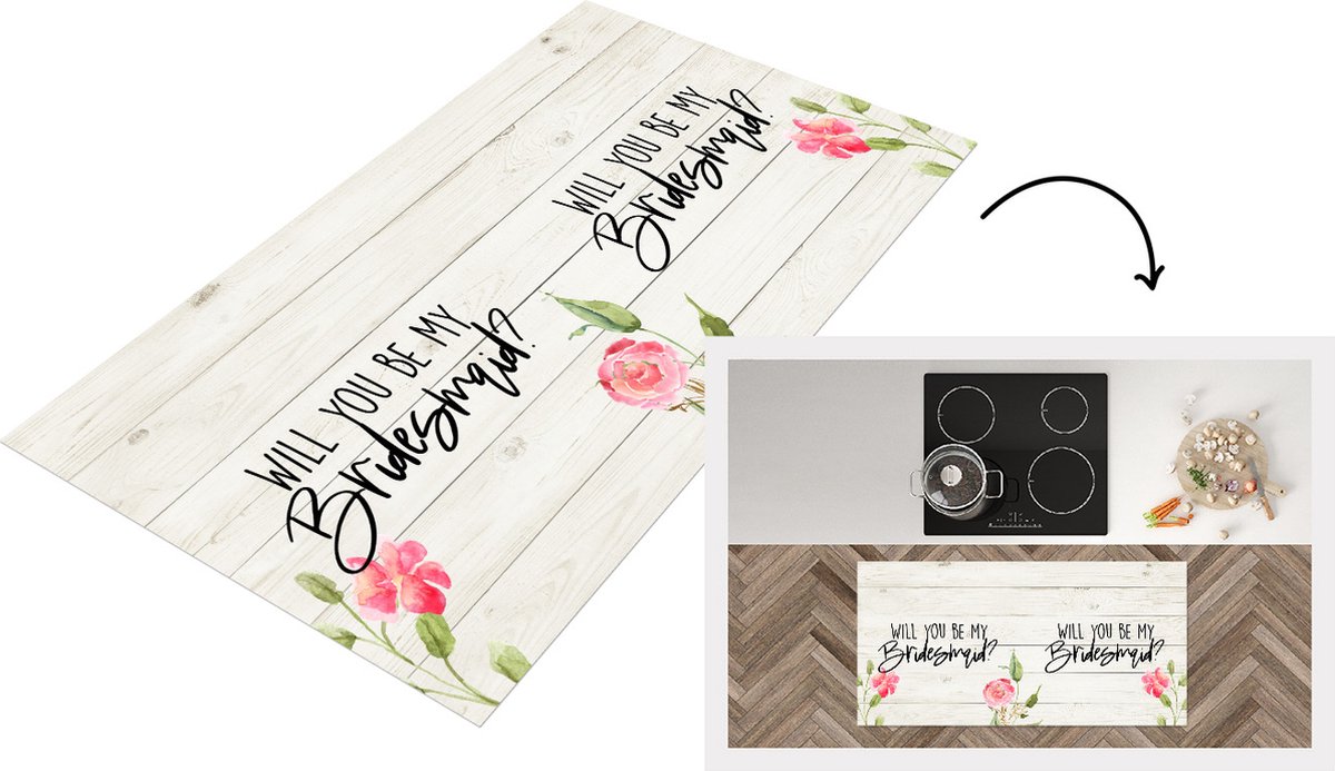 KitchenYeah Keukenloper - Loper keuken - Bloemen - 'Will you be my bridesmaid?' - Quotes - Spreuken - 120x60 cm - Keukenloper vinyl Multicolor