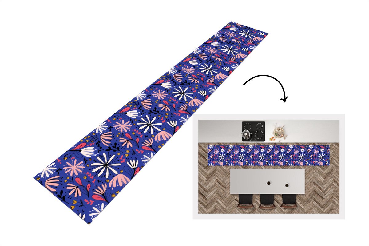 KitchenYeah Keukenloper - Loper keuken - Patronen - Abstract - Bloemen - 300x50 cm - Keukenloper vinyl Multicolor