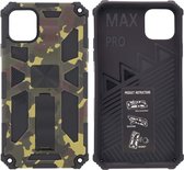Hoesje Geschikt voor iPhone 11 Pro Max Hoesje - Rugged Extreme Backcover Army Camouflage met Kickstand - Groen