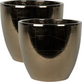 2x stuks plantenpot/bloempot in een strakke Scandinavische look goud Dia 24 cm en Hoogte 22 cm glanzend