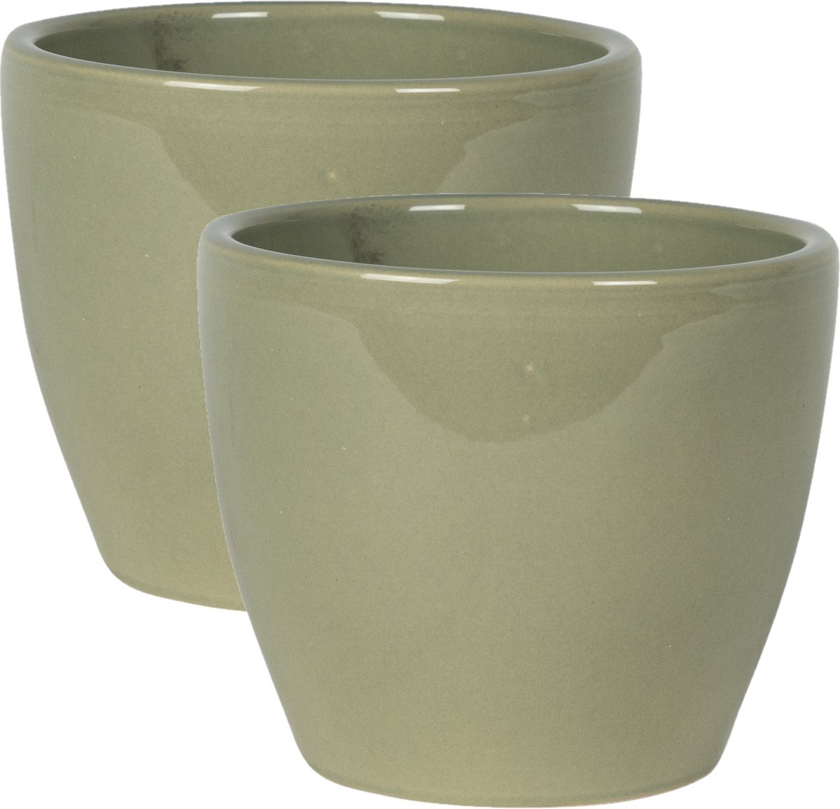 Ter Steege Bloempot - 2x stuks - groen - Scandinavische look - glanzend - keramiek - 15 x 12 cm