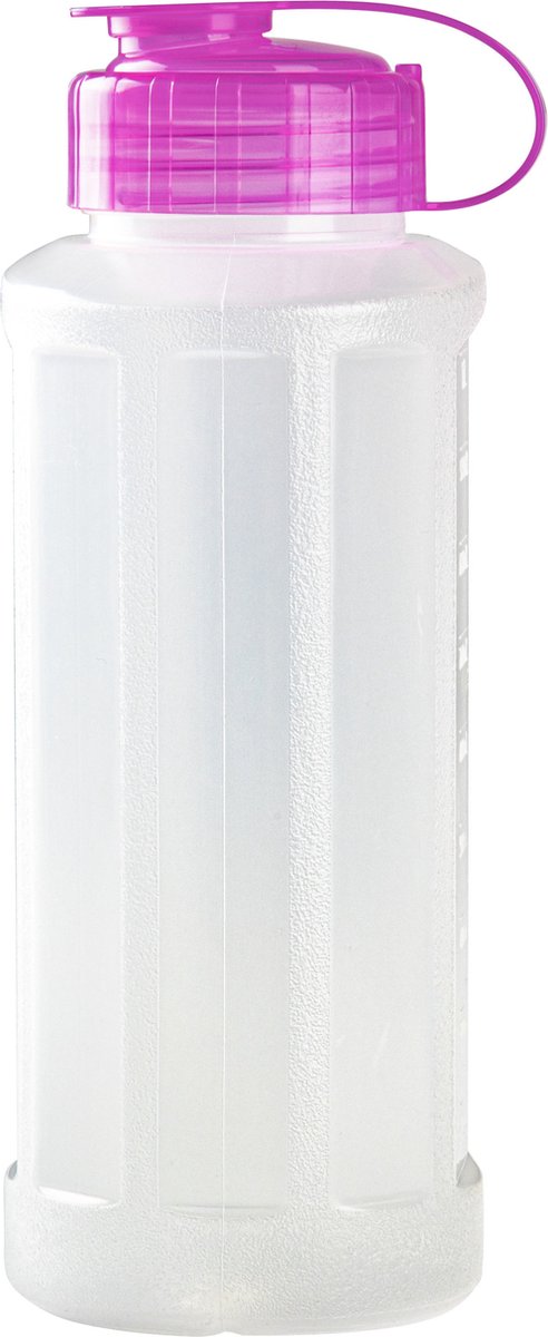 Kunststof waterfles 1100 ml transparant met dop roze - Drink/sport/fitness flessen