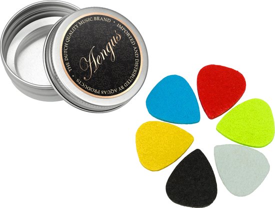 Foto:  engus ukelele plectrum set 6 stuks vilt plectrums in aluminium doosje